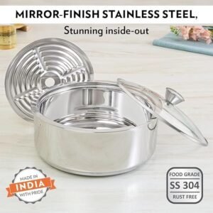 Borosil 2.5 L Stainless Steel Insulated Roti Server | Odur Proof, Food Grade, Toughned Glass Lid, Puf Insulated | Chapati Casserole, 1 Year Warranty