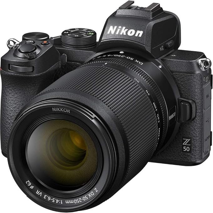 Nikon Z50 Mirrorless Camera with Z DX 16-50mm f/3.5-6.3 VR & Z DX 50-250mm f/4.5-6.3 VR Lens with Additional Battery & 64 GB SD Card