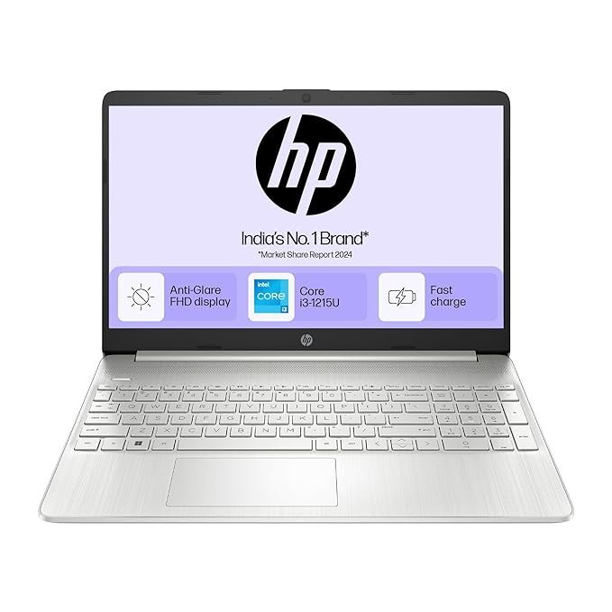 HP 15s, 12th Gen Intel Core i3-1215U, 8GB DDR4, 512GB SSD, (Win 11, Office 21, Silver, 1.69kg) Anti-glare, Micro-edge, 15.6-inch(39.6cm) FHD laptop, Intel UHD Graphics, HD camera, Backlit KB, fq5327tu