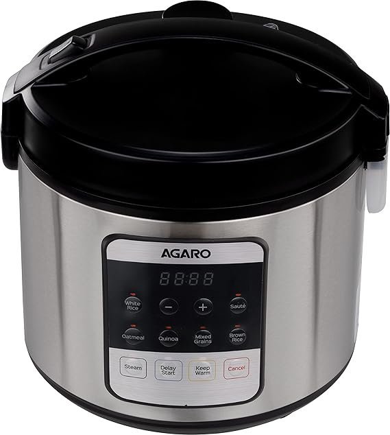 AGARO Royal Electric Rice Cooker,5 Litre Ceramic Coated Inner Bowl,Steam Basket,6 Preset Cooking Function With Advanced Fuzzy Logic,Keep Warm Function,Cooks Up To 8 Cups (1500G) Of Raw Rice,Silver.