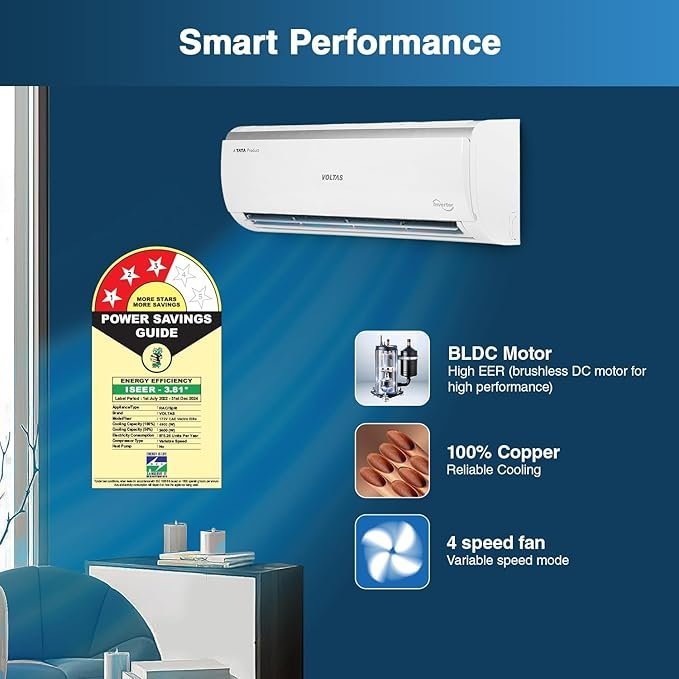 Voltas 1.4 Ton 3 Star, Inverter Split AC (Copper, 4-in-1 Adjustable Mode, Anti-dust Filter, 2024 Model, 173V CAE, White) - Image 3