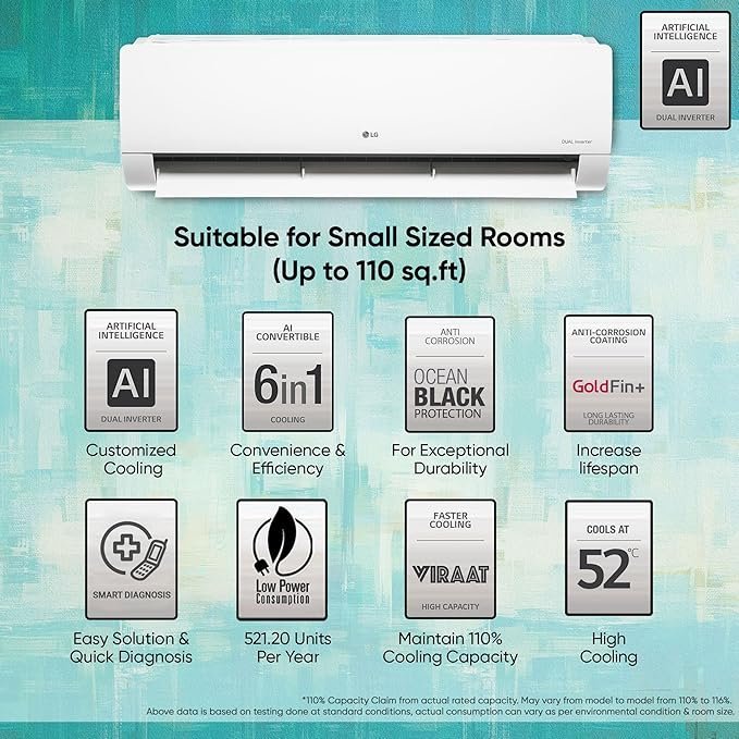 LG 1 Ton 4 Star DUAL Inverter Split AC (Copper, AI Convertible 6-in-1 Cooling, 4 Way Swing, HD Filter with Anti-Virus Protection, Faster Cooling & Energy Saving, 2024 Model, TS-Q13JNYE, White) - Image 3