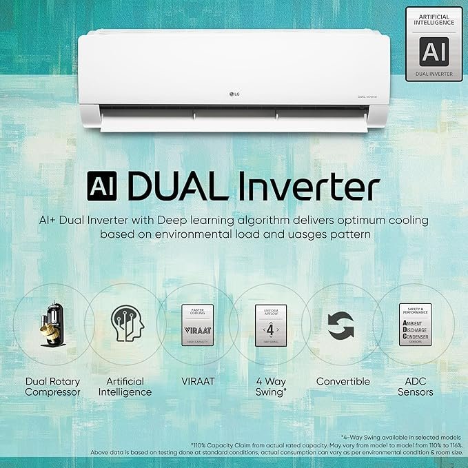 LG 1 Ton 4 Star DUAL Inverter Split AC (Copper, AI Convertible 6-in-1 Cooling, 4 Way Swing, HD Filter with Anti-Virus Protection, Faster Cooling & Energy Saving, 2024 Model, TS-Q13JNYE, White) - Image 4
